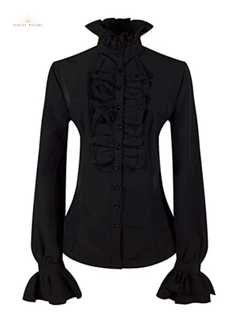 Victorian Gothic Blouse Stand-Up Collar Ruffle Long Sleeve Button Down Shirt